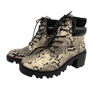 ShoeDazzle Kallee Snake Print Lug Sole Combat Booties Edgy Moto Chunky Heel 9.5